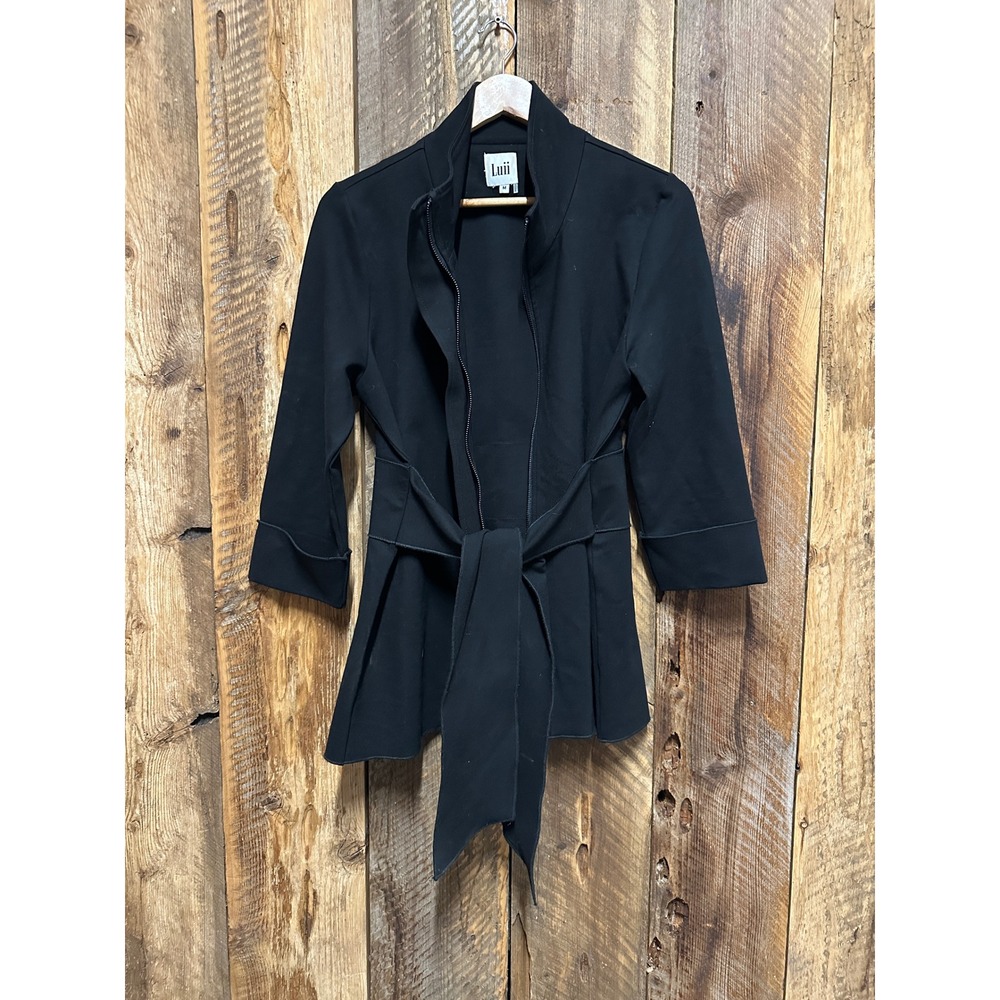 Black Wrap Blazer Womens M Minimalist Modern Tailored‎ Belted Capsule Chic